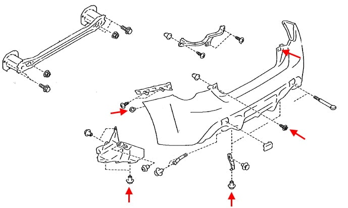 Diagrama de montaje del parachoques trasero Toyota GT86