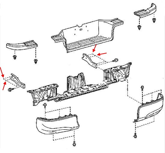 Schema di montaggio del paraurti posteriore Toyota Hilux VIII (2015+)