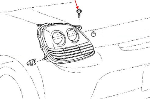 Esquema de fijación de la luz trasera del Toyota MR2 (1999-2007)