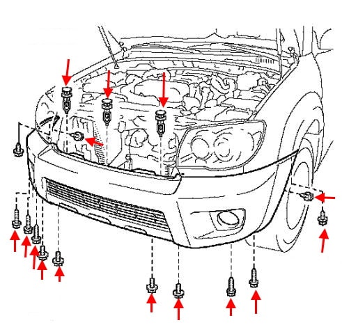 Schéma de montage du pare-chocs avant Toyota 4Runner (2002-2009)