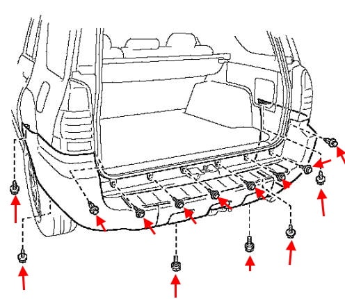 Schéma de montage du pare-chocs arrière Toyota 4Runner (2002-2009)