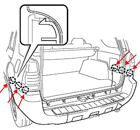 Esquema de montaje del parachoques trasero Toyota 4Runner (2002-2009)