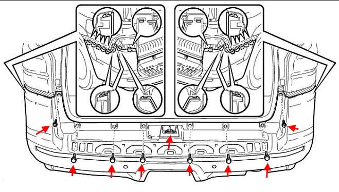 Schema di montaggio del paraurti posteriore Toyota 4Runner (2010+)