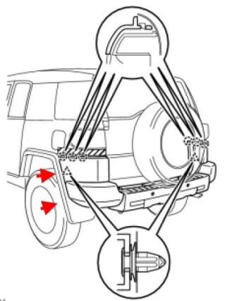Schema di montaggio del paraurti posteriore Toyota FJ Cruiser