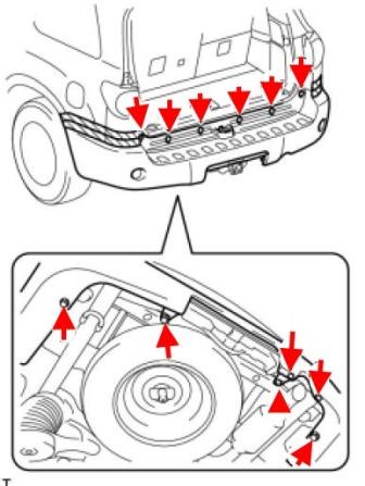 Schéma de montage du pare-chocs arrière Toyota Sequoia XK60 (2008-2022)