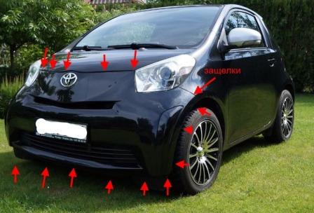 the attachment of the front bumper of the Toyota IQ