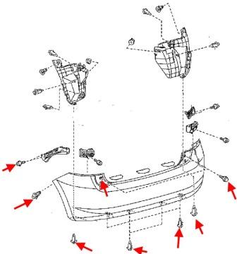 Schema di montaggio del paraurti posteriore della Toyota Auris