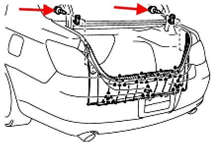 Schema di montaggio del paraurti posteriore Toyota Avalon (2005-2012)