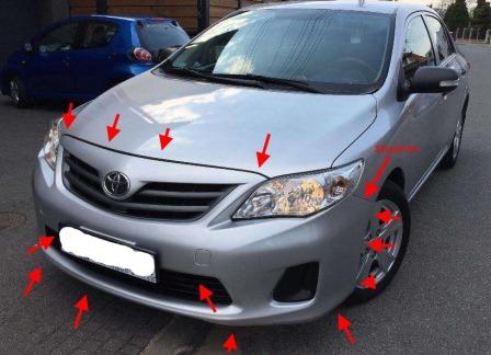 points de fixation du pare-chocs avant Toyota Corolla (2006-2013)