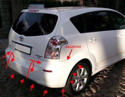 points de fixation du pare-chocs arrière Toyota Corolla Verso