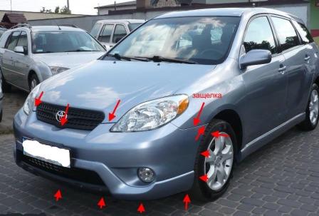 points de fixation du pare-chocs avant Toyota Matrix (2003-2008)