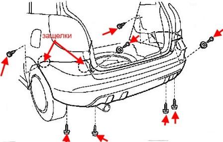 schema montaggio paraurti posteriore Toyota Matrix (2003-2008)
