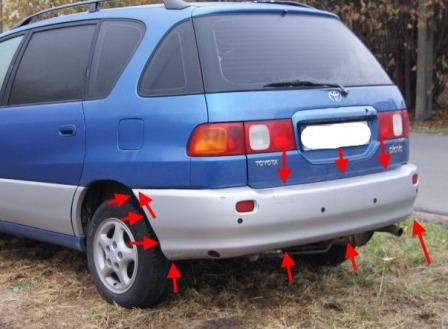 points de fixation pour le pare-chocs arrière Toyota Picnic