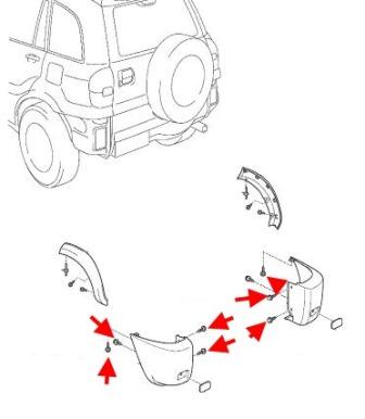 diagrama de montaje del parachoques trasero Toyota RAV4 CA20W (2000-2005)