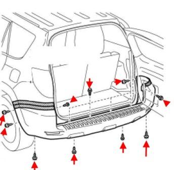 Schéma de montage du pare-chocs arrière Toyota RAV4 CA30W (2005-2012)