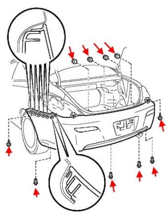 Schema di montaggio del paraurti posteriore Toyota Camry Solara (2003-2008)