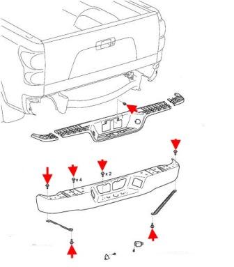 Schéma de montage du pare-chocs arrière Toyota Tundra (après 2007)