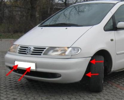 punti di fissaggio paraurti anteriore VW Sharan (fino al 2000)