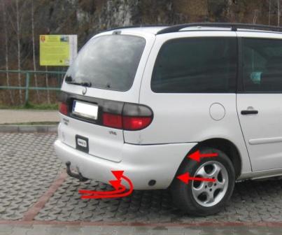 points de fixation pour le pare-chocs arrière VW Sharan (jusqu'à 2000)