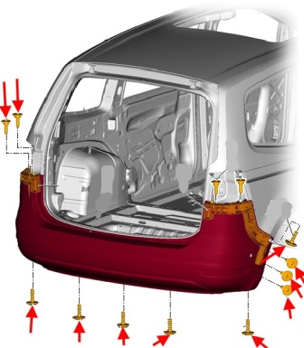 schéma de montage du pare-chocs arrière VW Sharan (après 2010)