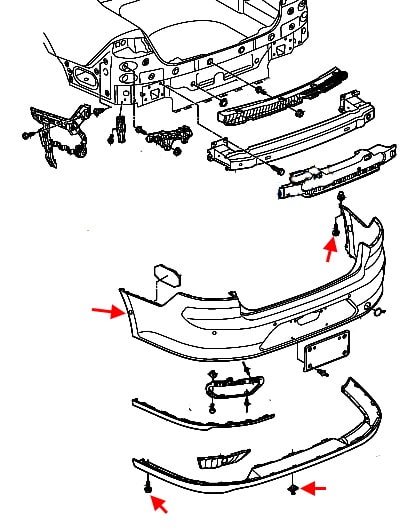Schéma de montage du pare-chocs arrière VW Arteon