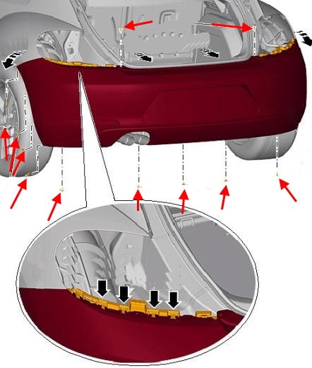 Schéma de montage du pare-chocs arrière VW Beetle (2011-2019)