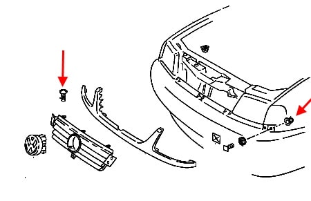 Schéma de montage de la calandre VW Caddy (1995-2004)
