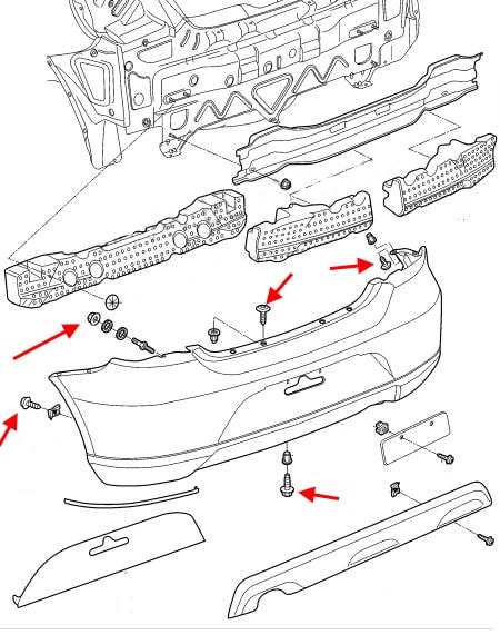 Schéma de montage du pare-chocs arrière VW Gol (2008-2016)