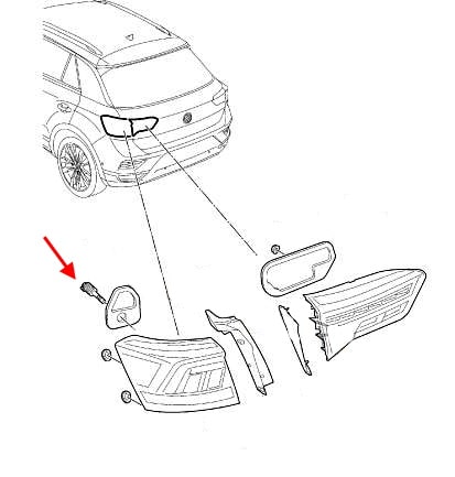 Схема крепления заднего фонаря VW T-Roc 