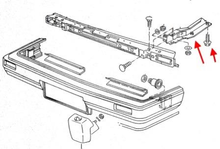схема крепления переднего бампера VW Golf 2 (Jetta 2) 