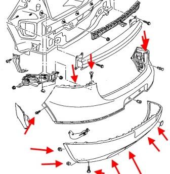 Diagrama de montaje del parachoques trasero del VW Golf 5