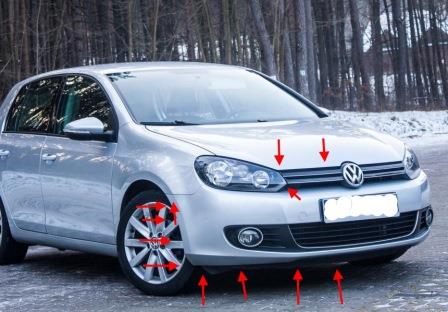punti di attacco per il paraurti anteriore VW Golf 6
