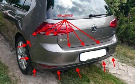points de fixation pour le pare-chocs arrière VW Golf 7