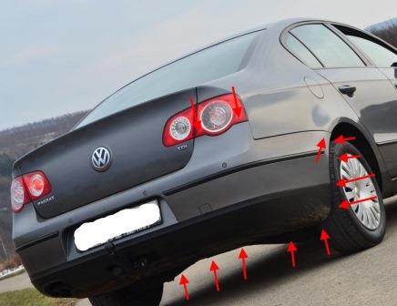 points de fixation pour le pare-chocs arrière VW PASSAT B6