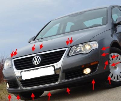 points de fixation pare-chocs avant VW PASSAT B6
