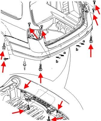 схема крепления заднего бампера VW PASSAT B7 (CC)