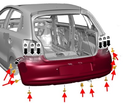 schema montaggio paraurti posteriore VW POLO (dopo il 2009)