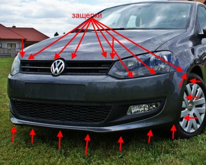 punti di fissaggio paraurti anteriore VW POLO (dopo il 2009)