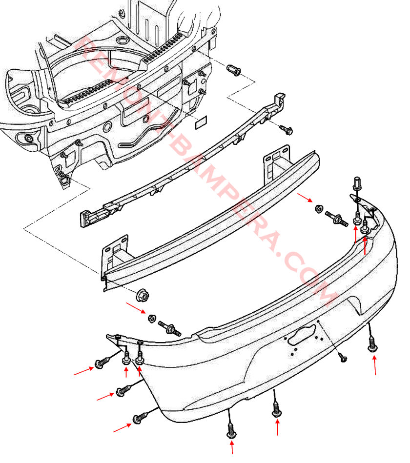 VW Fox rear bumper mounting diagram