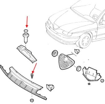 схема крепления решетки радиатора Alfa Romeo 145 (146)