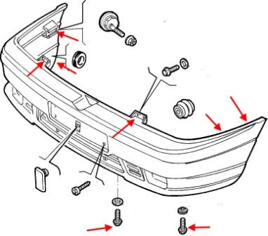 Diagrama de montaje del parachoques delantero Alfa Romeo 155