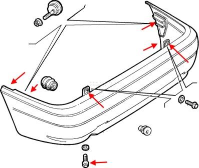 Diagrama de montaje del parachoques trasero Alfa Romeo 155