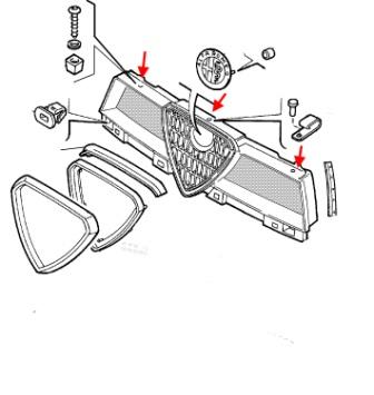 Diagrama de montaje de la rejilla del radiador Alfa Romeo 155
