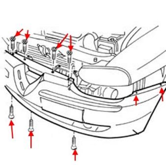 Diagrama de montaje del parachoques delantero Alfa Romeo 156