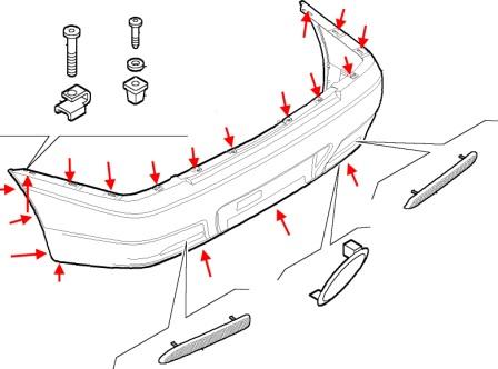 Diagrama de montaje del parachoques trasero Alfa Romeo 156