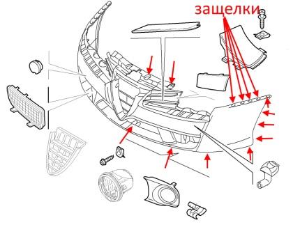 Diagrama de montaje del parachoques delantero Alfa Romeo 159