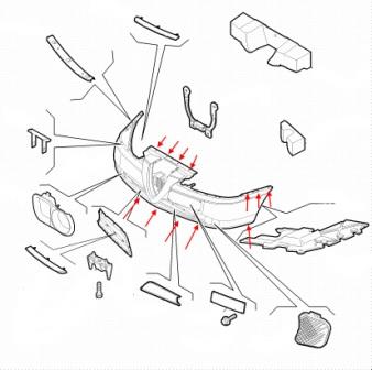 Diagrama de montaje del parachoques delantero Alfa Romeo 166