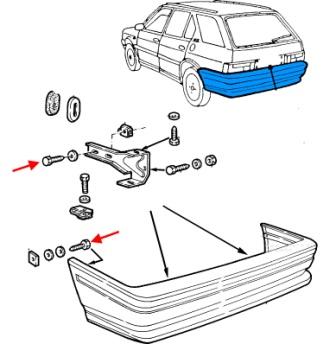Diagrama de montaje del parachoques trasero Alfa Romeo 33
