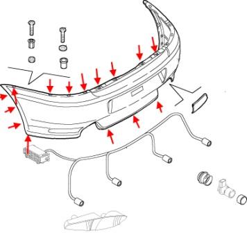 Diagrama de montaje del parachoques trasero Alfa Romeo GT