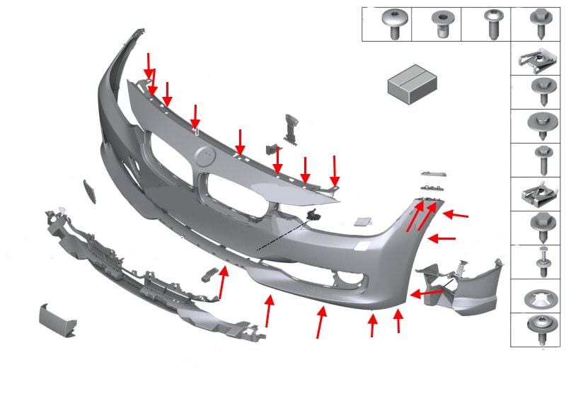 BMW 3-Series (F30, F31) Front Bumper Mounting Diagram